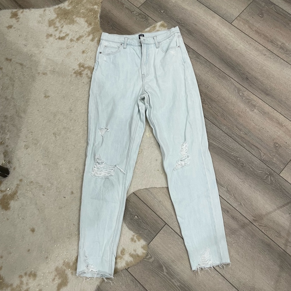 Gap light wash distressed mom jeans